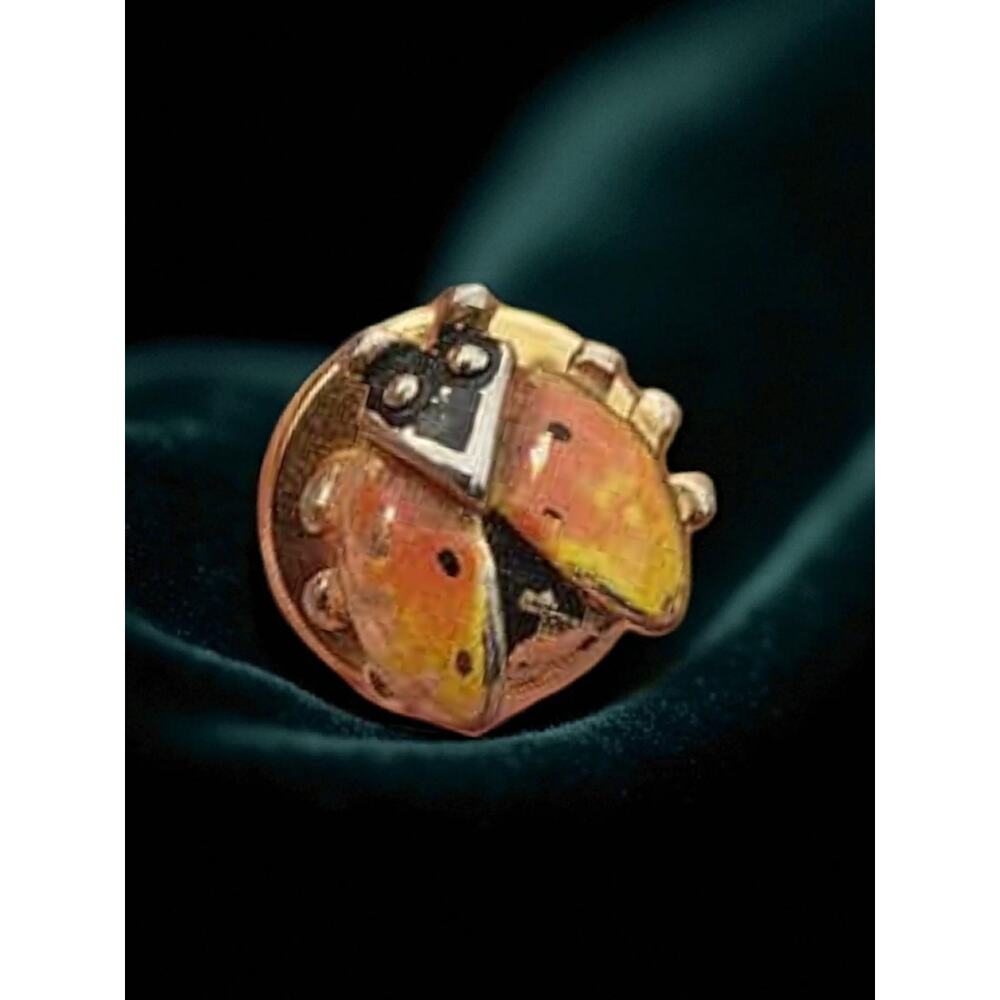 Vintage Swank Lucky Bug Tie Tack, Red enamel, on gold